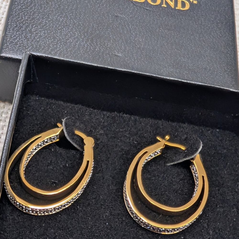 Technibond 18K Gold Bonded 925 Sterling Silver Double Oval Hoop Earrings 1"